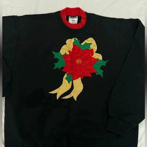 Vintage Grandma Ugly Christmas Sweater Holiday Poinsettia Sweatshirt 90’s - Picture 1 of 9